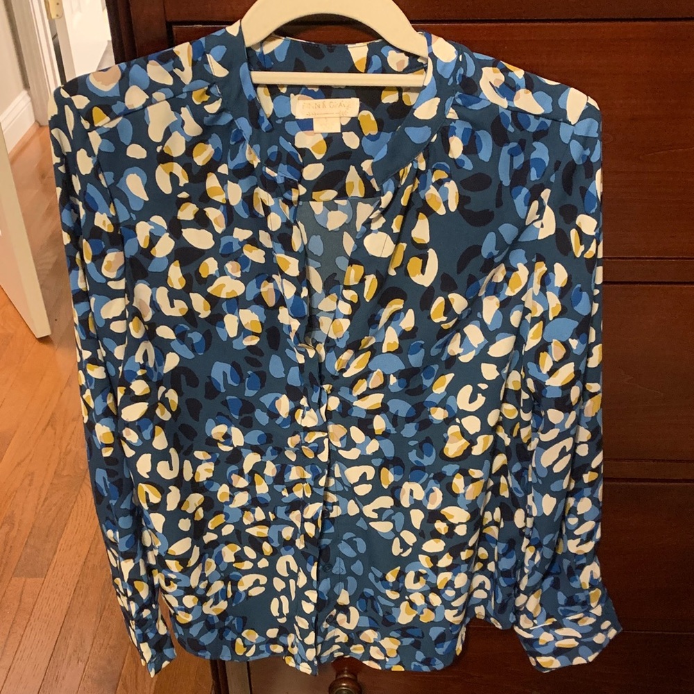 Chico's Blue and Yellow Patterned Blouse
